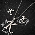 Silver stainless steel jewelry set featuring letter K pendant necklace and stud earrings - Letter K Silver Color