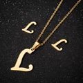 Gold letter L necklace and earring set in polished stainless steel for women - Letter L Gold