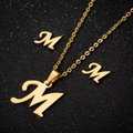 Golden stainless steel letter M jewelry set with pendant necklace and stud earrings - Letter M Gold