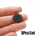 Black stainless steel sun pendant with a smiling face for DIY jewelry making 5pcs - Smiling Sun Style (592) / 5 Pieces / Black