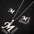 Silver stainless steel jewelry set with letter M pendant necklace and stud earrings - Letter M Silver Color