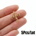 Golden filigree hollow cross pendants with flower pattern for DIY jewelry making 5pcs - Filigree Cross Style (539) / 5 Pieces / Gold