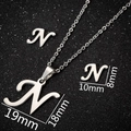 Silver stainless steel jewelry set with letter N necklace pendant and stud earrings - Letter N Silver Color