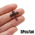 5Pcs matte black stainless steel hollow cross flower charms for jewelry making - Filigree Cross Style (539) / 5 Pieces / Black