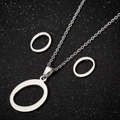 Minimalist silver stainless steel jewelry set with oval cutout pendant and earrings - Letter O Silver Color