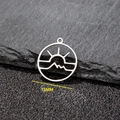 Minimalist sun and mountain silhouette round pendant charm in polished stainless steel - 5 Pieces / Sun Mountain Steel Color (594)