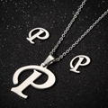 Silver stainless steel jewelry set featuring a polished cursive letter P pendant and studs - Letter P Silver Color
