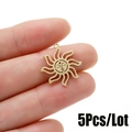 5Pcs gold stainless steel sun pendant with face engraving and polished finish for DIY jewelry - Sun with Face Style (541) / 5 Pieces / Gold