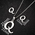 Polished stainless steel jewelry set featuring letter Q pendant necklace and stud earrings - Letter Q Silver Color