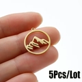 5Pcs gold hollow mountain silhouette pendant in stainless steel with 18K plating finish - Mountain Circle Style (542) / 5 Pieces / Gold