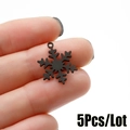 Set de 5 colgantes de copo de nieve negros mate en acero inoxidable de lujo - Negro