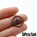 5Pcs matte black stainless steel hollow mountain peak circle pendants for jewelry making - Mountain Circle Style (542) / 5 Pieces / Black
