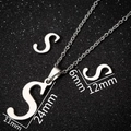 Silver stainless steel S-letter jewelry set with necklace and stud earrings in retro style - Letter S Silver Color