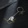 Portachiavi in acciaio inossidabile con ciondolo a rosa 17x30mm su superficie nera - Stile Rosa (125)