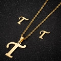 Golden letter T jewelry set with minimalist stainless steel necklace and stud earrings - Letter T Gold