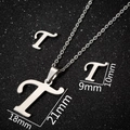 Silver stainless steel letter T jewelry set featuring necklace pendant and stud earrings - Letter T Silver Color