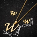 Golden stainless steel letter W jewelry set with pendant necklace and matching stud earrings - Letter W Gold