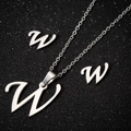 Silver stainless steel jewelry set featuring letter W pendant necklace and earrings - Letter W Silver Color