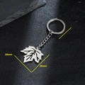Llavero de hoja de membrillo de acero inoxidable con diseño hueco y cadena en piedra negra - Estilo de Hoja de Arce Calada (080 Color Acero) / Plateado