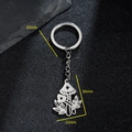 Stainless steel mushroom and leaf pendant keychain with 25mm ring and dimensions info - Hollow Mushroom Leaf Style (140)