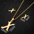 Gold stainless steel letter X jewelry set including pendant necklace and stud earrings - Letter X Gold