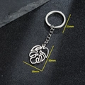 Silver stainless steel monstera leaf keychain with dimension markers 30x20mm - Monstera Leaf (082)