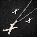 Polished silver stainless steel jewelry set featuring letter X necklace and stud earrings - Letter X Silver Color