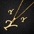 Golden stainless steel set with cursive letter Y pendant necklace and matching stud earrings - Letter Y Gold