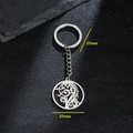 Silver stainless steel keychain with 27mm hollow art pattern pendant and size labels - Wave Round Plate (084)