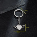 Silver stainless steel winged heart keychain with brushed texture finish and 30mm pendant - Winged Heart Style (144)