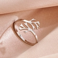 Irregular silver coral branch open ring on pink silk fabric, adjustable minimalist jewelry - Stainless Steel / Coral Branch Shape / Steel