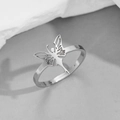 Anello ad ali di farfalla in acciaio inossidabile lucido su base di pietra decorativa - Color Acciaio
