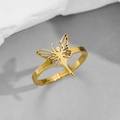 Anello aperto a farfalla dorata con ali traforate e design con silhouette femminile - Oro