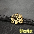 Pack de 5 dijes de elefante calado en acero inoxidable dorado para diseño de joyería - Dorado