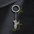 Polished stainless steel cactus pendant keychain with laser cut hollow design and dimensions - Cactus Potted Plant Style (157)