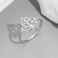 Minimalist stainless steel open ring featuring an intricate maple leaf cutout design - Silver Maple Leaf