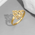 Detailed close-up of a golden hollow maple leaf ring with polished finish and open design - Gold Maple Leaf