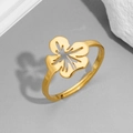 Anello regolabile minimalista in acciaio inossidabile dorato con design a fiore - Oro