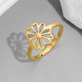Vue macro d'une bague réglable en acier inoxydable avec motif marguerite et ombre - Style Tournesol Évidé (284 Or) / Doré