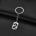 Polished stainless steel keychain with hollow number 2 rectangular pendant - Number 2