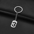 Polished silver stainless steel keychain featuring a hollow number 3 rectangular pendant - Number 3