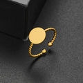 Anello regolabile in acciaio inossidabile dorato con fascia a corda e disco tondo liscio - Stile Tondo (314) / Oro