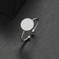 Anello aperto a spirale d'argento con disco piatto circolare in acciaio inox - Stile Tondo (314) / Color Acciaio