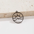 Minimalist matte black round hollow pendant with sun and mountain wave patterns - 5 Pieces / Sun Mountain Black (594)