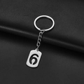 Silver stainless steel keychain with rectangular pendant featuring a hollow number 6 design - Number 6
