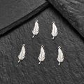 Five mini stainless steel feather pendants for DIY necklace and jewelry making - Feather Style (622) / 5 Pieces / Steel