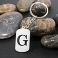 Minimalist stainless steel keychain featuring a polished letter G rectangular pendant - Letter G