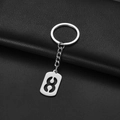 Polished silver stainless steel keychain with hollow number 8 rectangular pendant tag - Number 8