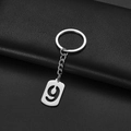 Silver stainless steel keychain with hollow number 9 rectangular pendant charm - Number 9