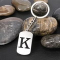 Polished silver stainless steel keychain featuring a rectangular letter K pendant - Letter K